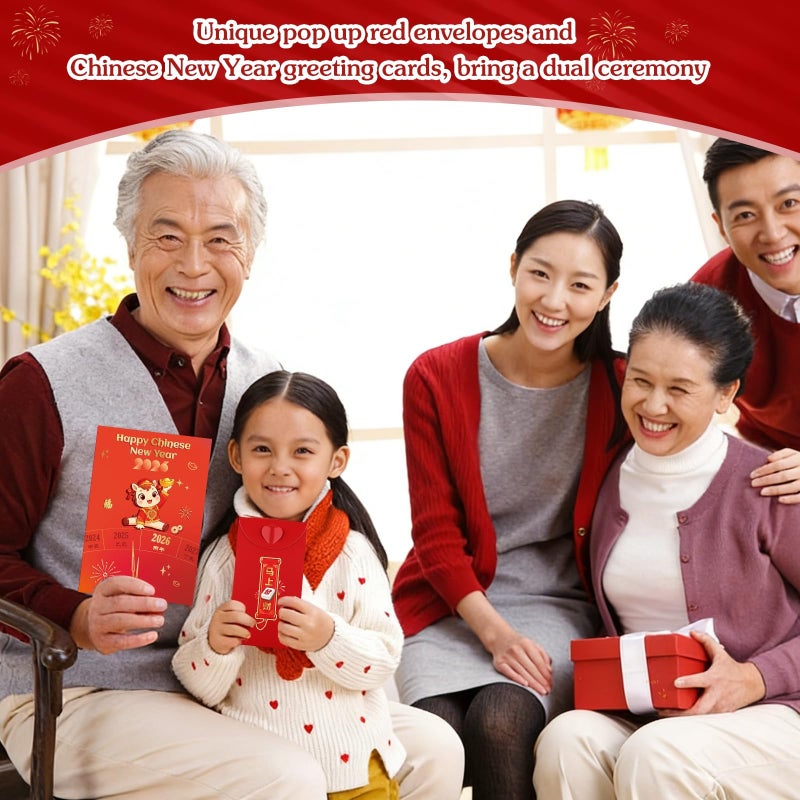 D4DREAM 2026 Year of the Horse Chinese New Year Card & 3D Red Envelope Set - Cute Horse Design, Wish You Prosperity Happy New Year Gift for Family Kids Friends Coworker - Image 2