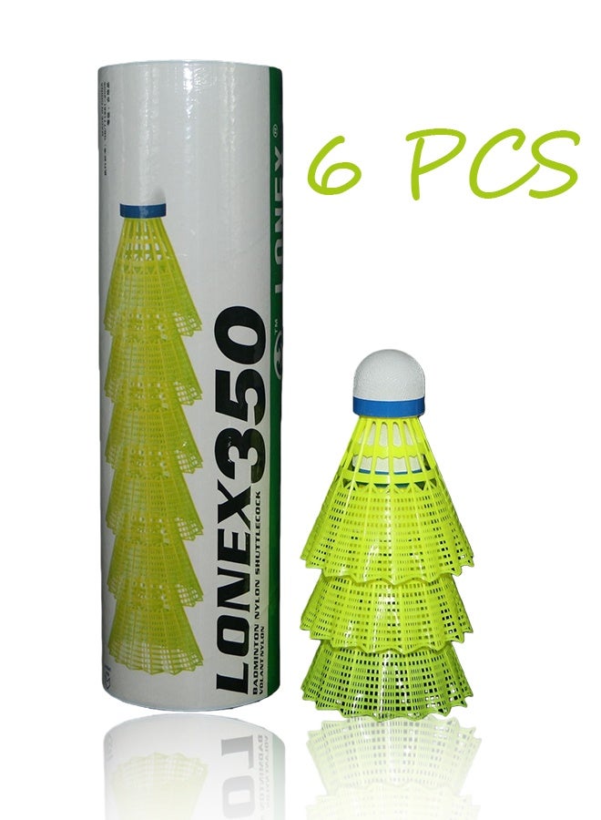 LONEX 6 pcs Nylon Badminton Shuttlecocks | Yellow | Slow Speed | Fast Recovery, Durable & Accurate Flight - Image 1