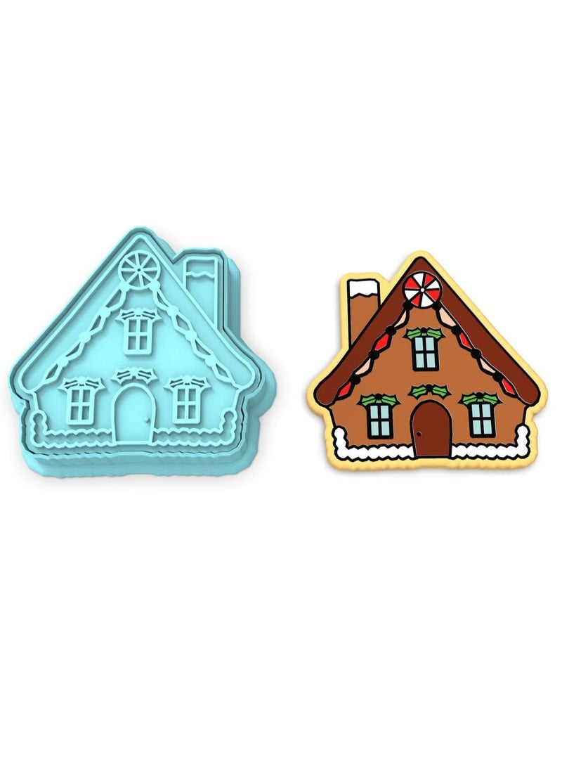 EROTNGO Gingerbread House Cookie Cutter Black Cookie Stamp and Stencil Set for Holiday Cookies, Festive Christmas House Fondant Cutter, Sugar Cookie Mold, Dessert Decorating Supplies India - Image 3