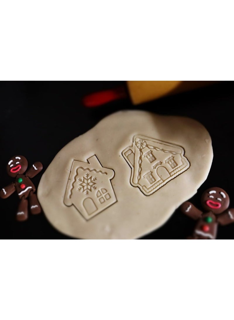 EROTNGO Gingerbread House Cookie Cutter Black Cookie Stamp and Stencil Set for Holiday Cookies, Festive Christmas House Fondant Cutter, Sugar Cookie Mold, Dessert Decorating Supplies India - Image 2
