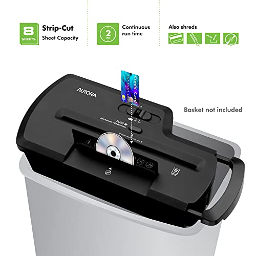 Aurora Professional Strip Cut Paper ShredderCDCredit Card Shredder Without Wastebasket 8Sheet StripCut No Basket - Image 3