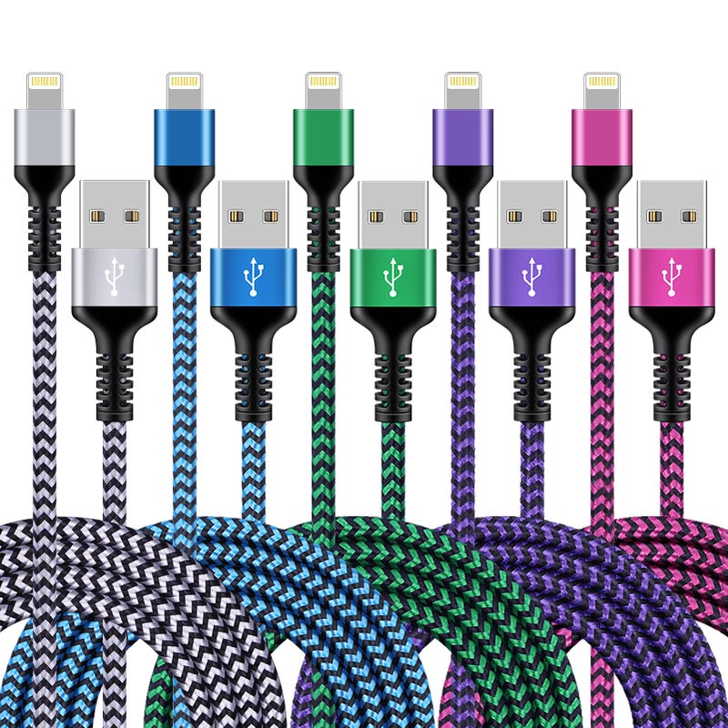Haoano iPhone Charger [5Pack/6ft], Long Braided Lightning Cables, Fast Charging Power Adapter Cargador Cords for iPhone 14/13/12 Pro Max/12Pro/11 Pro Max/SE/XS/XR/8/7/6S Plus, iPad mini Air Pod Color Wire - Image 1