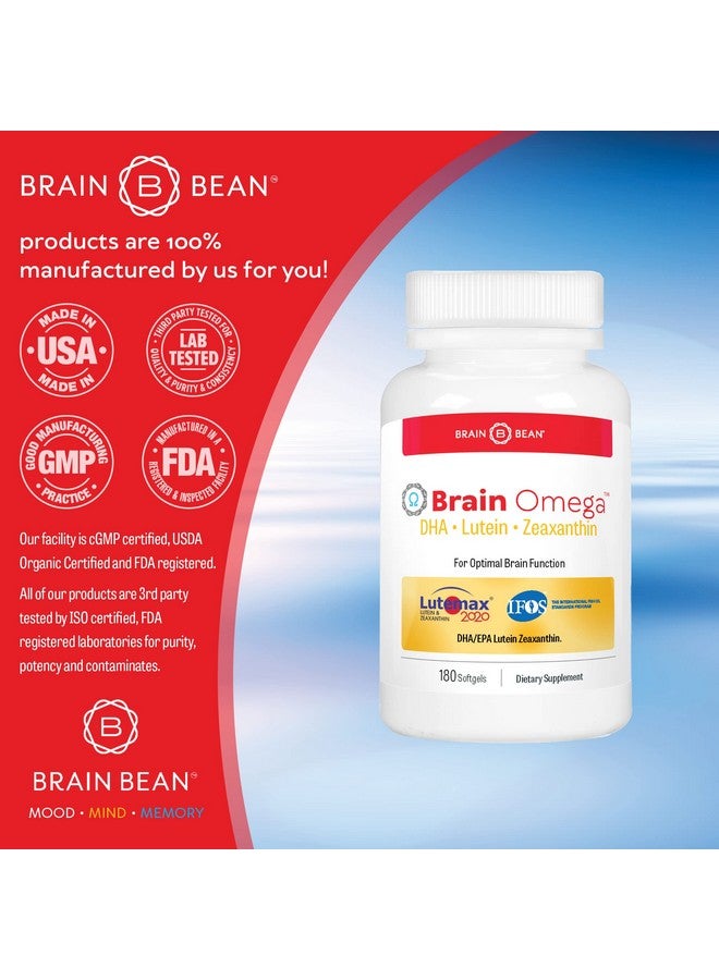 Brain-Bean Brain Omega with Lutein and Zeaxanthin - Omega 3 Supplement for Brain, Heart & Eye Health - 460 mg DHA, 90 mg EPA, Lutein and Zeaxanthin Supplements - 180 Softgels (90 Servings) - Image 5