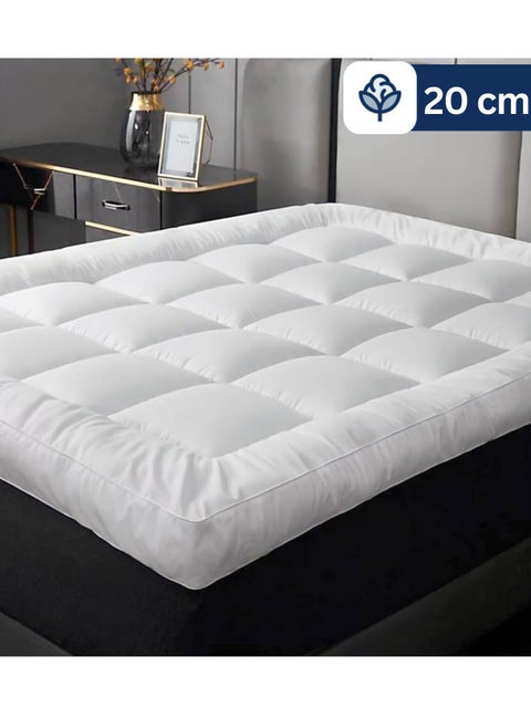 Cotton Mattress Topper 20 cm With Cotton Filling and Rubber Corners Edges