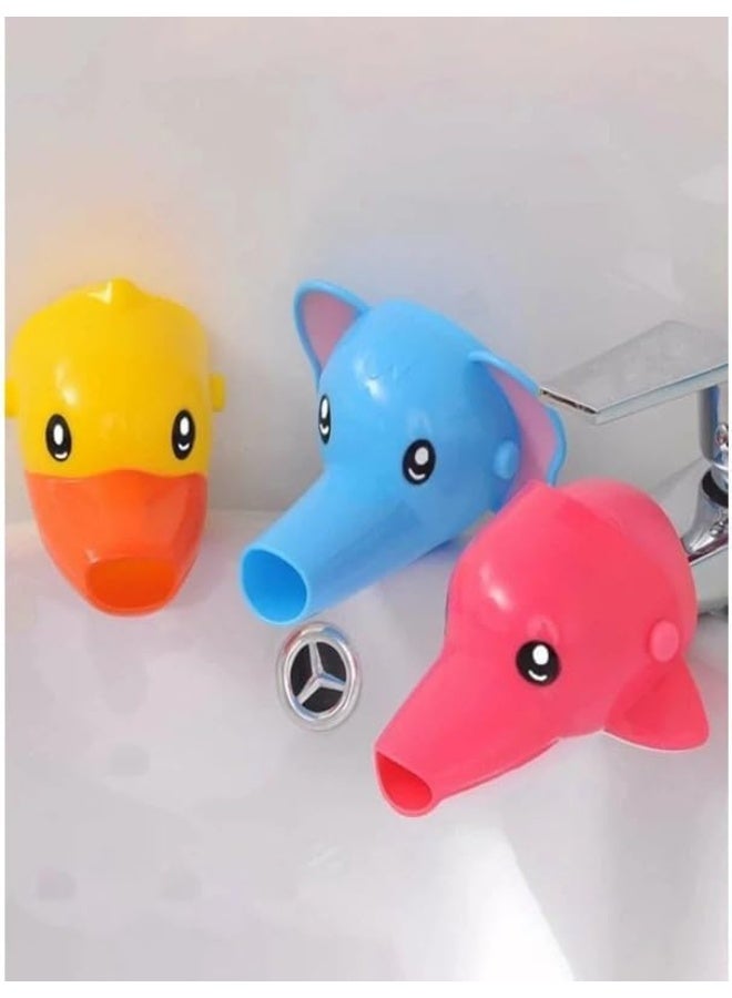 One-piece bathtub faucet extender featuring various cartoon designs and shapes for children. - Image 1