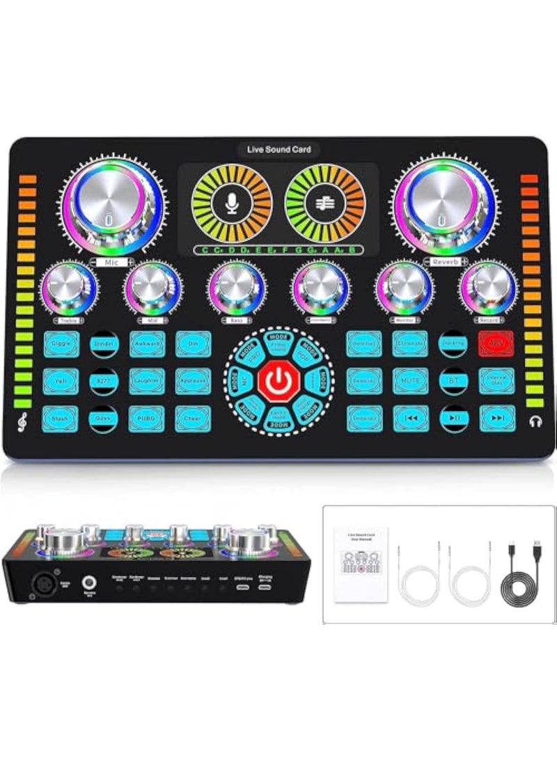 Arabest Audio Mixer Sound Card, Bluetooth Sound Board with XLR interface, Live Sound Card and Stereo Audio Interface, 48V Phantom Power, Voice Changer, for Podcasting, Live sound, recording Studio, Gaming - Image 1