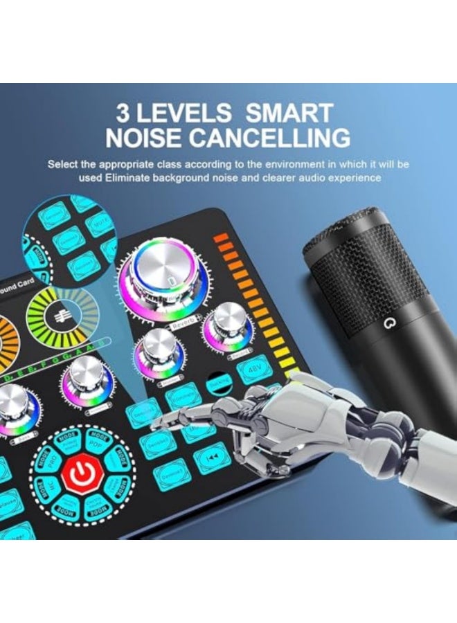 Arabest Audio Mixer Sound Card, Bluetooth Sound Board with XLR interface, Live Sound Card and Stereo Audio Interface, 48V Phantom Power, Voice Changer, for Podcasting, Live sound, recording Studio, Gaming - Image 3
