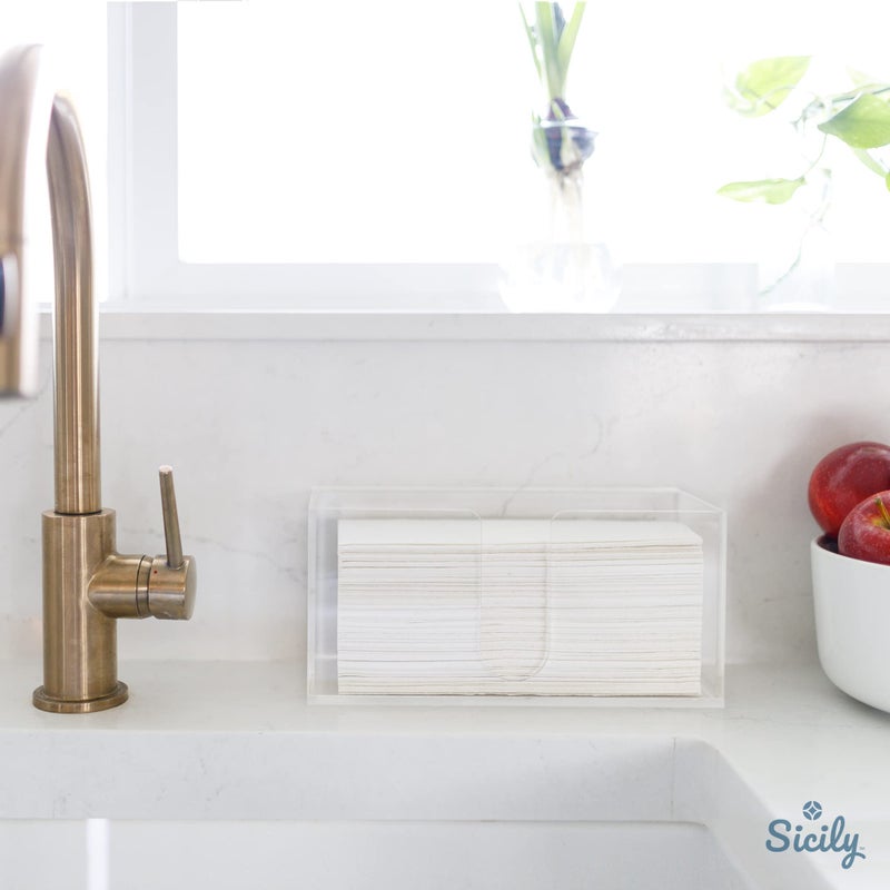 Sicily Acrylic Paper Towel Holder (5mm Acrylic) Paper Towel Dispenser Countertop-Bathroom, Kitchen (10.75â€W x 4.125â€D x 5â€H) Napkin Holder-Tri-fold Disposable Napkins Home, Restaurant - Image 4