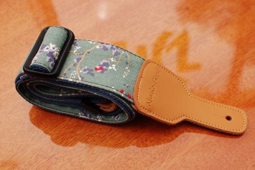 MUSIC FIRST Original Design, 2 inch width (5cm), Vintage Style “Plum Flowers” Canvas & Genuine Leather Floral Guitar Strap Electric Guitar straps - Image 5