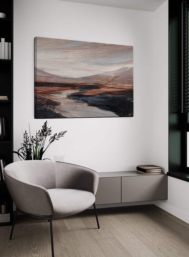 LOWHA Canvas Wall Art Stretched Over Wooden Frame with Mountains Painting - Image 1