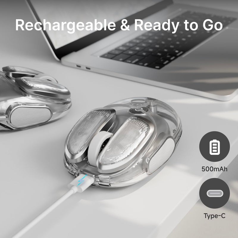 SEUNKWANG EWEADN Q9 Wireless Clear Mouse Dual Mode Bluetooth & 2.4G USB Computer Mouse with RGB Lighting, Silent Clicks, Multi-Device Compatibility for Laptop, PC, MacBook, iPad Cute Mouse-Sliver - Image 5