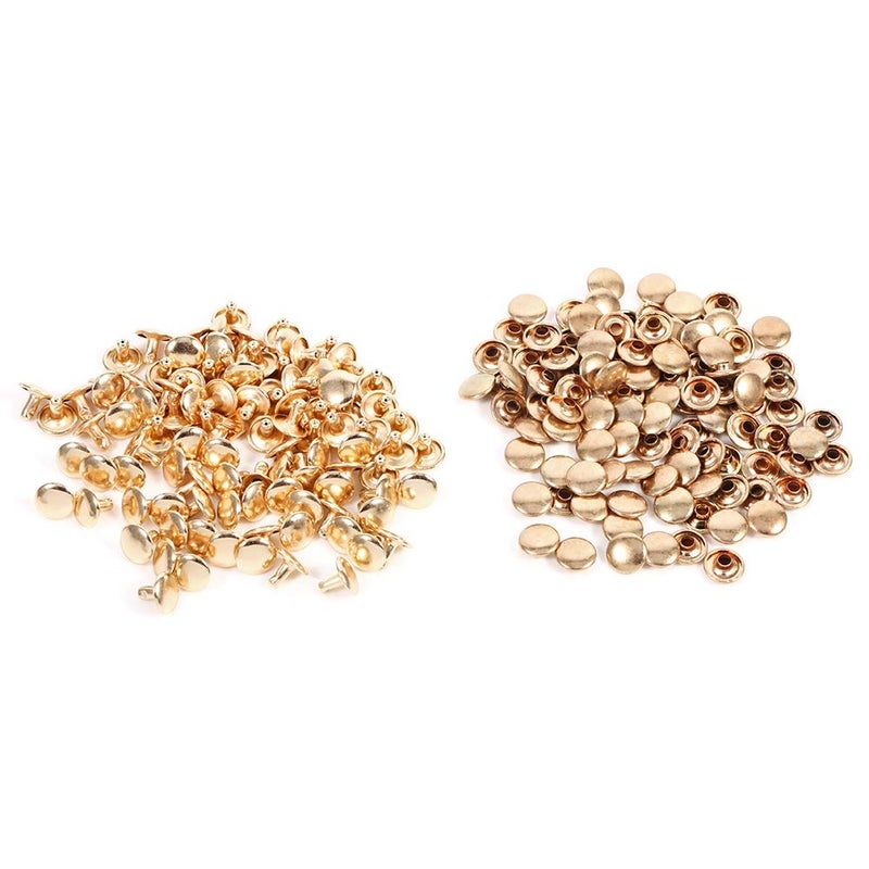 Double Cap Rivets 100 Sets 8x10mm Gold Metal Leather Craft Studs Decoration - Image 2