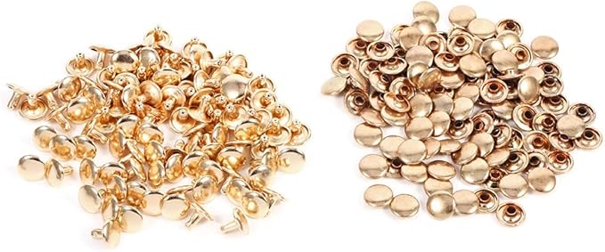 Double Cap Rivets 100 Sets 8x10mm Gold Metal Leather Craft Studs Decoration - Image 1