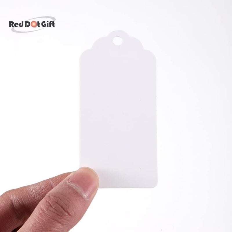 ريد دوت جيفت علامات هدايا REDDOTGIFT، 100 قطعة من علامات ورق الكرافت مع 10 أمتار من خيوط الجوت الطبيعية، علامات حرفية وملصقات وعلامات هدايا لحفلات الزفاف وعيد الميلاد وعيد الشكر... (4.5x9 سم، أبيض FD#) - Image 5