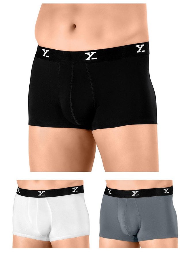 XYXX - XYXX Men's Underwear Ace IntelliSoft Antimicrobial Micro Modal Trunk Pack of 3 (Black;White;Grey; L) - Image 1