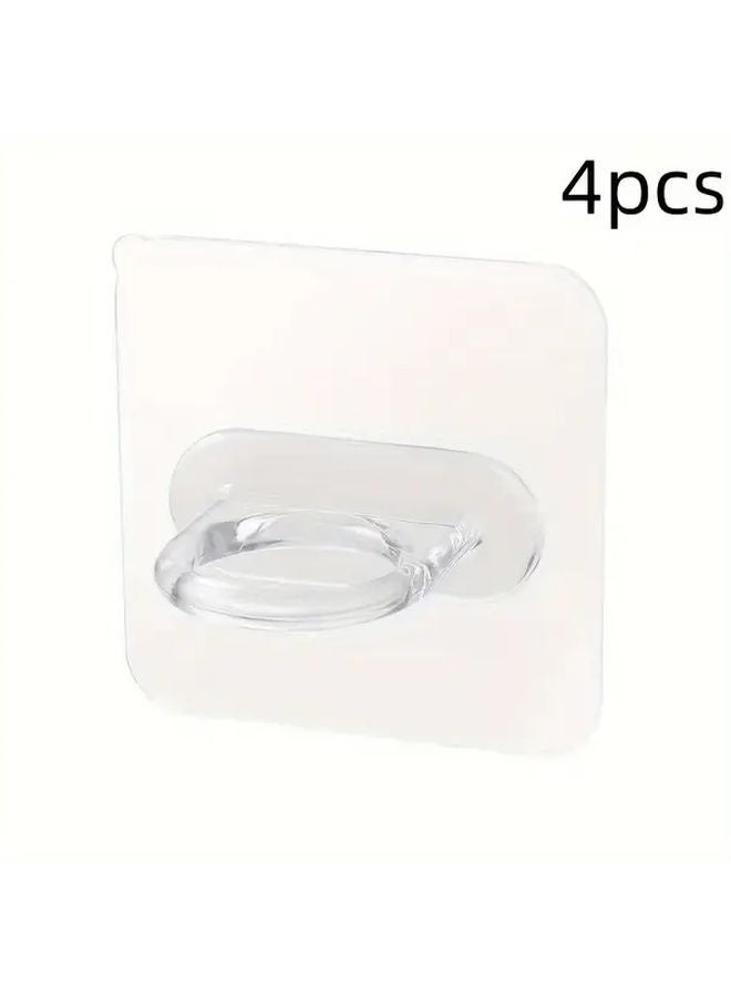 4pcs White Self Adhesive Wall Hooks No Drill Heavy Duty Traceless Plastic Hooks For Kitchen Bathroom - Image 4