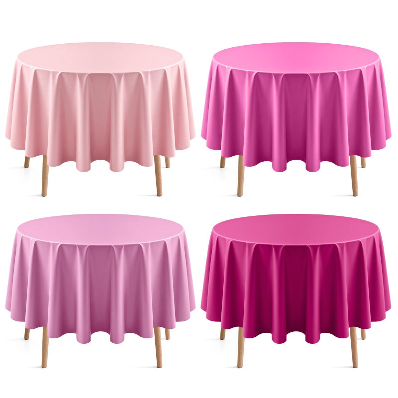 Just Shimmer 4 Pieces Pink Series Round Tablecloth, 84" Solid Color Waterproof & Spillproof Disposable Plastic Table Cover, Durable Party Tablecloth for Dining, Buffet, Picnic, Outdoor Events - Image 1