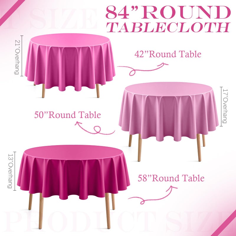 Just Shimmer 4 Pieces Pink Series Round Tablecloth, 84" Solid Color Waterproof & Spillproof Disposable Plastic Table Cover, Durable Party Tablecloth for Dining, Buffet, Picnic, Outdoor Events - Image 3