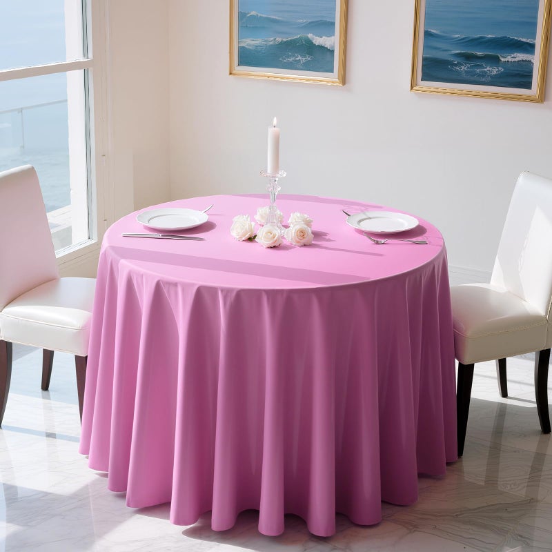 Just Shimmer 4 Pieces Pink Series Round Tablecloth, 84" Solid Color Waterproof & Spillproof Disposable Plastic Table Cover, Durable Party Tablecloth for Dining, Buffet, Picnic, Outdoor Events - Image 2