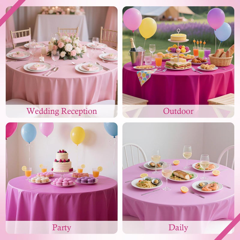 Just Shimmer 4 Pieces Pink Series Round Tablecloth, 84" Solid Color Waterproof & Spillproof Disposable Plastic Table Cover, Durable Party Tablecloth for Dining, Buffet, Picnic, Outdoor Events - Image 4
