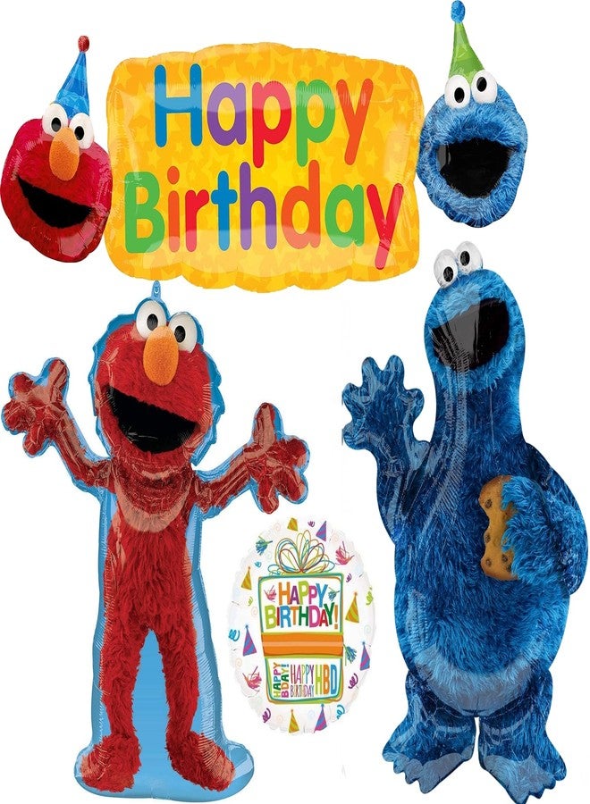 Anagram Cookie Monsters and Elmo Happy Birthday Banner Party Supplies Balloon Bouquet Decorations, BQ_4262 - Image 1