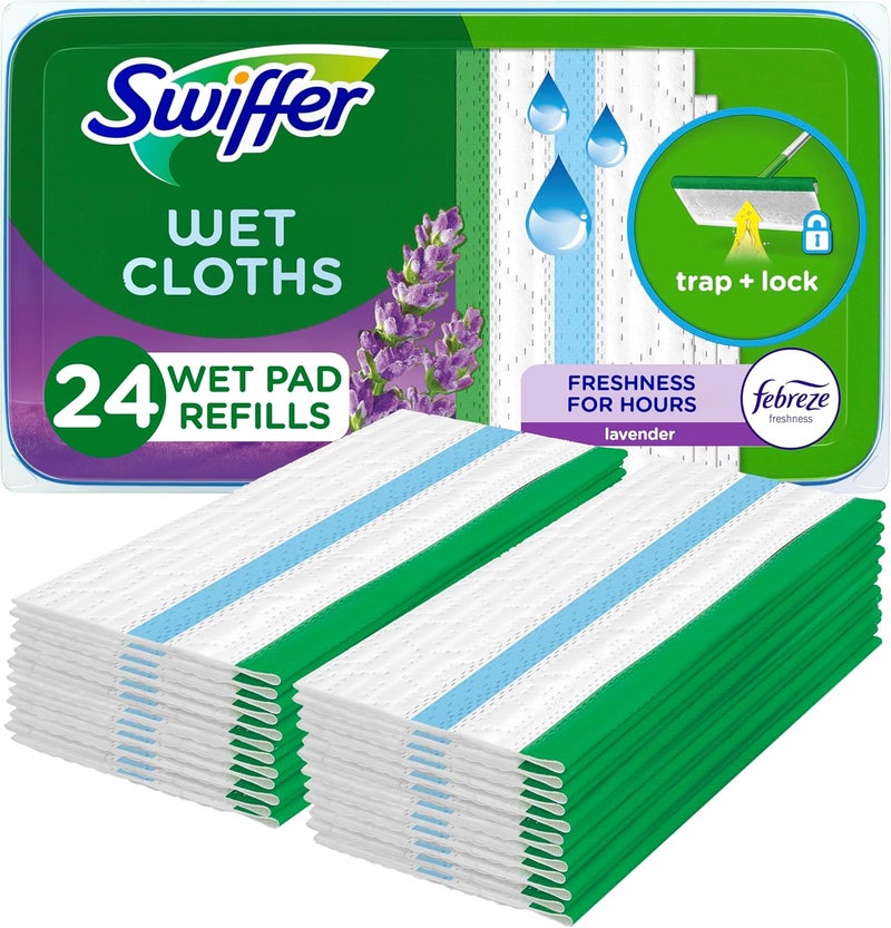 Swiffer وسادات مبللة للتنظيف بالمساحة مع رائحة لافندر فابريز والفانيليا والراحة 24 قطعة - Image 1