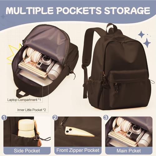 Glowic Laptop Backpack, 2 compartments, bottle holder, organizer, school bag for boys and girls, college bag for women and men, office bag, travel bag (Brown) - Image 2