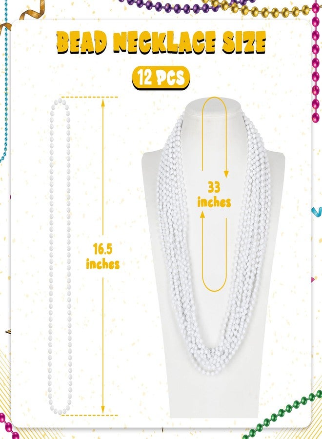 Huskein Mardi Gras Beads, White Beads Necklace Bulk, 33 Inches White Mardi Gras Accessories, Parade Throw Supplies Pirate Carnival Birthday Party Wedding Favors Decorations - Image 2