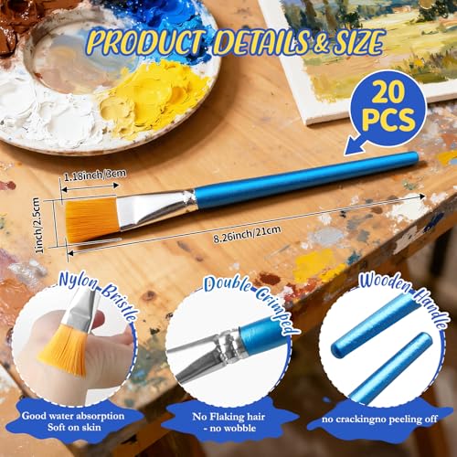 Menintog 20 Pcs Flat Paint Brushes,1 Inch Craft Paint Brushes, Large Acrylic Paint Brush for Watercolor, Oil Painting, Acrylic,Big Paint Brush for Oil Paint and Body Painting Crafts, Rock Painting - Image 3