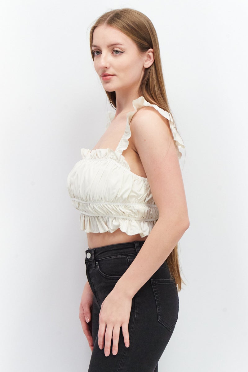 SkyLar Rose بلوزة نسائية بدون أكمام بتصميم مربع العنق، كريمة - Image 2