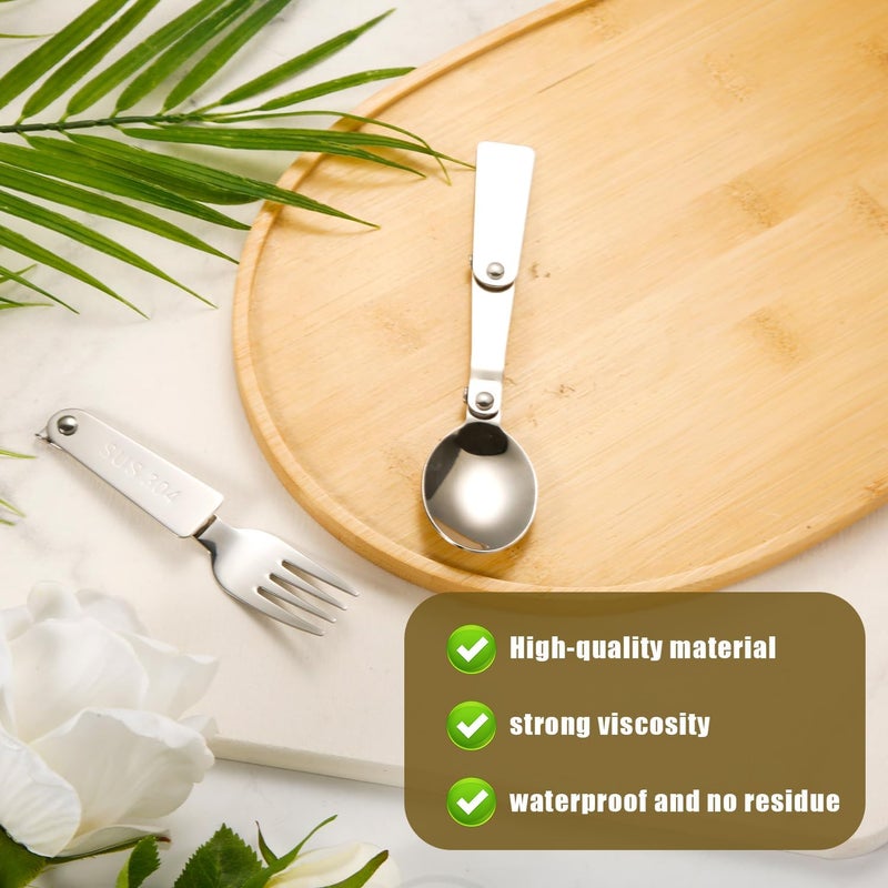 lasuroa 2pcs Replacement Spoon  Fork for Thermos Stainless Steel Foldable Spoon  Dinner Fork for Outdoors Travel Replacement Parts Compatible with Thermos Funtainer 16oz Food Jar - Image 4