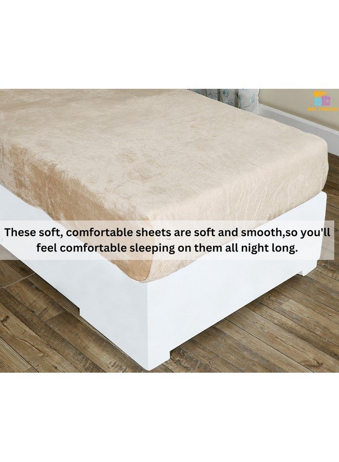 RD TREND 250 GSM Flannel Elastic Warm bedsheets for Winter Single Fitted Size (72x48x8 Inches) with 1 Pillow Cover Size (18x28 Inches) Color- Gold, Solid - Image 5