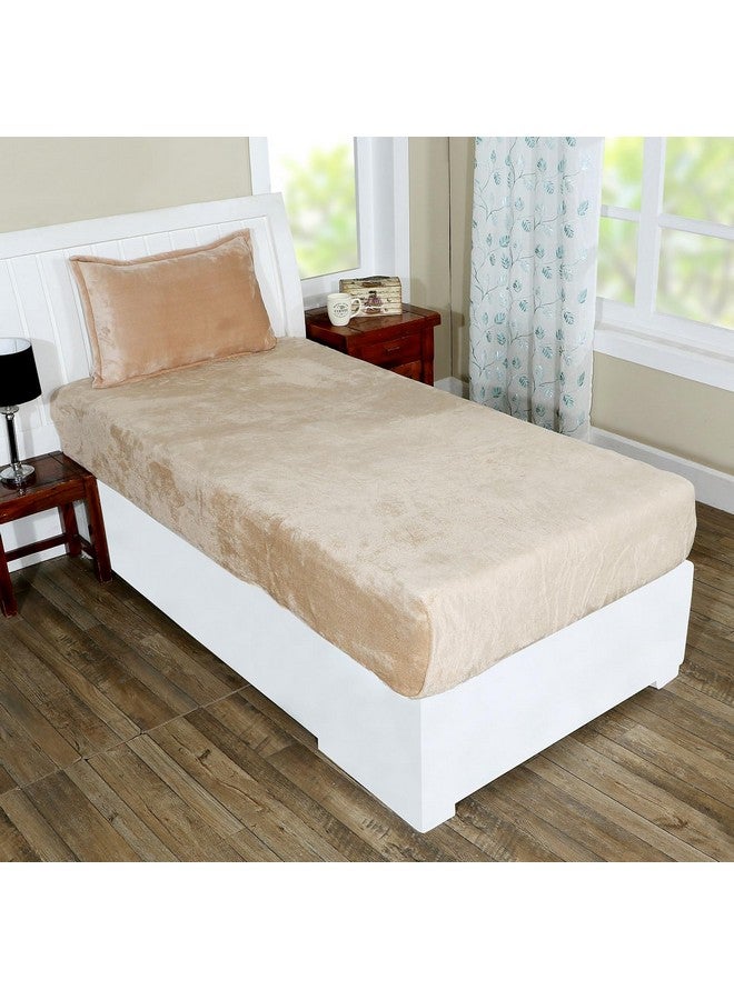 RD TREND 250 GSM Flannel Elastic Warm bedsheets for Winter Single Fitted Size (72x48x8 Inches) with 1 Pillow Cover Size (18x28 Inches) Color- Gold, Solid - Image 1