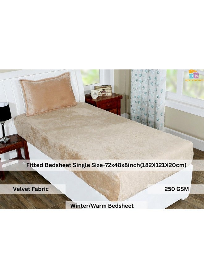 RD TREND 250 GSM Flannel Elastic Warm bedsheets for Winter Single Fitted Size (72x48x8 Inches) with 1 Pillow Cover Size (18x28 Inches) Color- Gold, Solid - Image 2