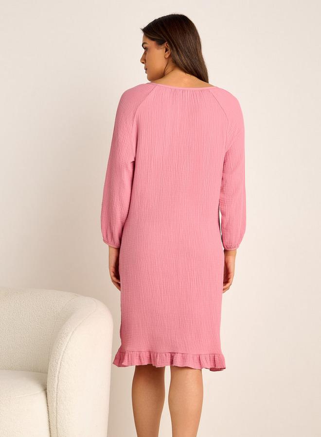 سبلاش فيڤ فستان حمل ليلي بأكمام طويلة بنقوش - Image 3