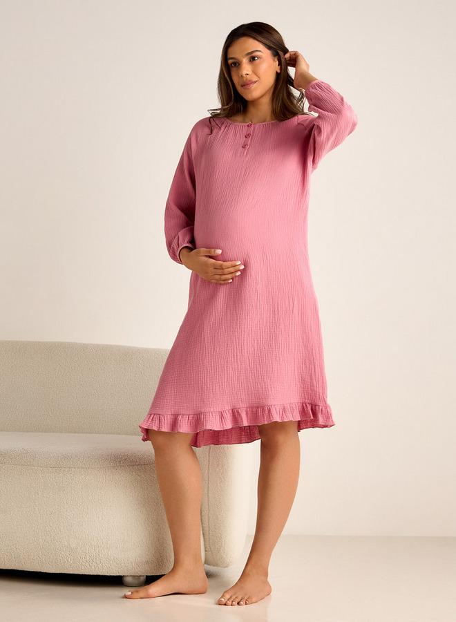 سبلاش فيڤ فستان حمل ليلي بأكمام طويلة بنقوش - Image 2