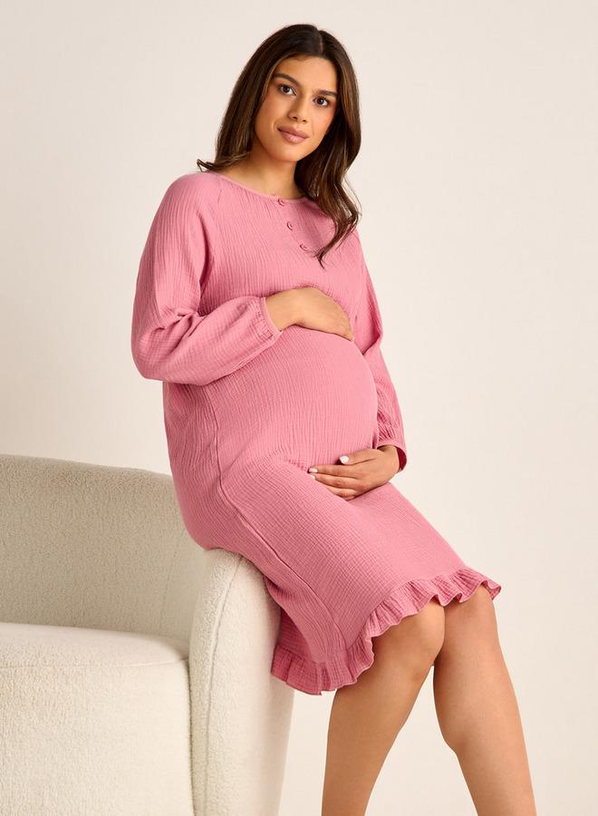 سبلاش فيڤ فستان حمل ليلي بأكمام طويلة بنقوش - Image 1