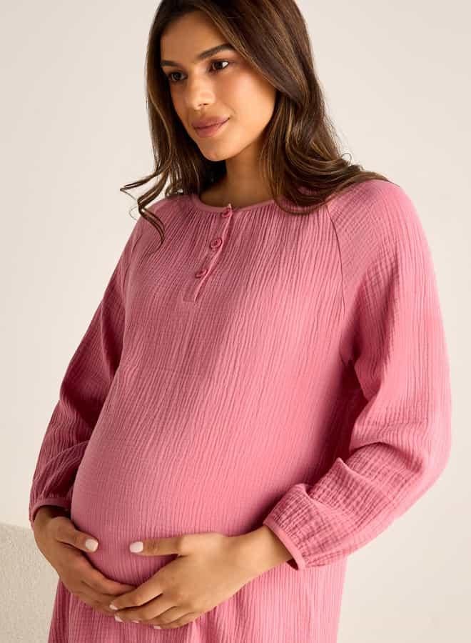 سبلاش فيڤ فستان حمل ليلي بأكمام طويلة بنقوش - Image 4