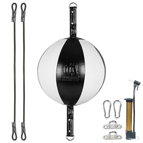 InnoLife Double End Punching Ball Striking Punching Bag Kit Speed Striking Reflex Kit with Bungee Cords Perfect for Reaction Agility and Hand Eye Coordination Training Black White - Image 1
