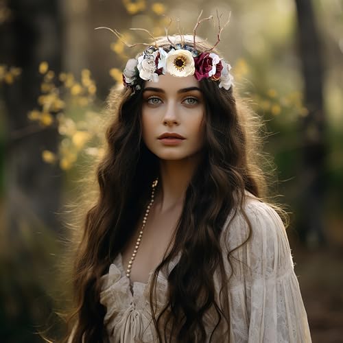 LLinfflr Deer Antler Hair Band with Flowers, Adjustable Size, 16cm-18cm Diameter, Hair Hoop, Party, Cosplay, Costume, Unisex - Image 2