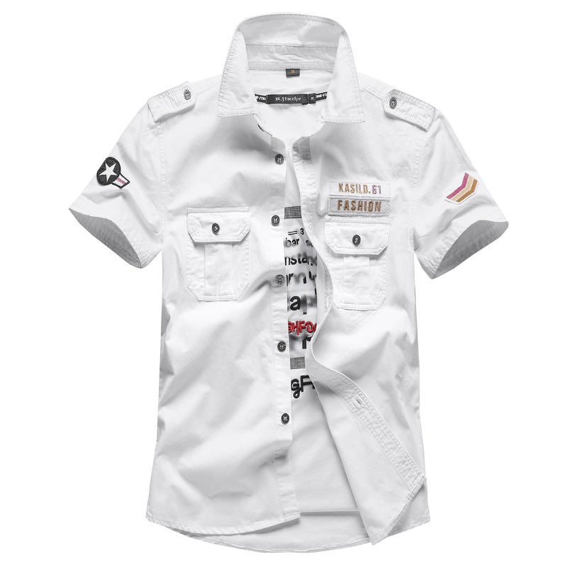 Cross-border 2021 Summer Short-sleeved Shirt Mens European and American Workwear plus size Half-sleeved Shirt Military Clothes Mens Shirt Mens Style Sapphire Blue  - Image 3