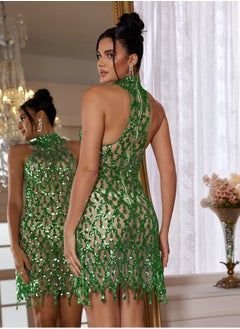 Madam Uniq Diamond Sequin Mesh Stretch Short Skirt Evening Dress  - Image 2