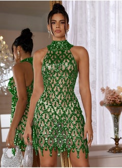 Madam Uniq Diamond Sequin Mesh Stretch Short Skirt Evening Dress  - Image 1