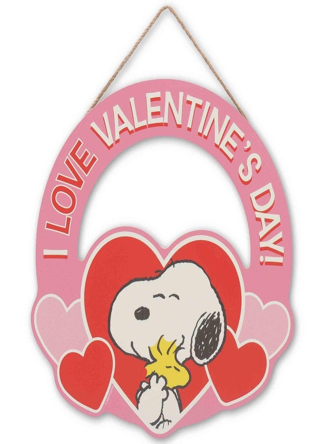 Open Road Brands Peanuts Snoopy I Love Valentine’s Day Hanging Wood Wall Decor - Cute Snoopy Sign for Home Decorating - Image 1