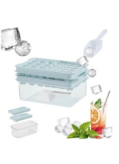 Rightsure Ice Cube Tray with Lid and Bin for Freezer,Round and square ice cube molds for Freezer, ice tray with Container Ice Cube Tray Making 66PCS Sphere Ice Chilling Cocktail Whiskey Tea Coffee Wearing spoon  - Image 1