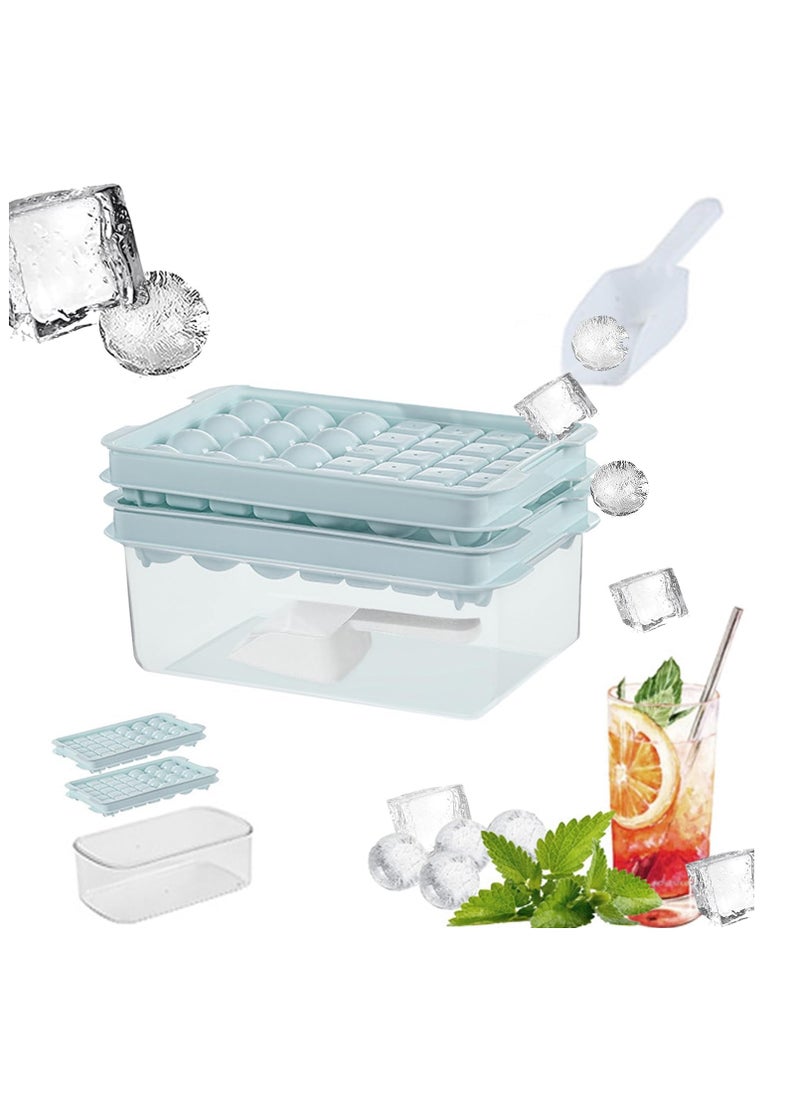 Rightsure - Ice Cube Tray with Lid and Bin for Freezer,Round and square ice cube molds for Freezer, ice tray with Container Ice Cube Tray Making 66PCS Sphere Ice Chilling Cocktail Whiskey Tea Coffee Wearing spoon - Image 1