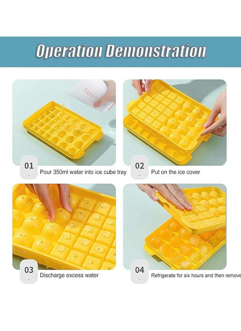 Rightsure - Ice Cube Tray with Lid and Bin for Freezer,Round and square ice cube molds for Freezer, ice tray with Container Ice Cube Tray Making 66PCS Sphere Ice Chilling Cocktail Whiskey Tea Coffee Wearing spoon - Image 1