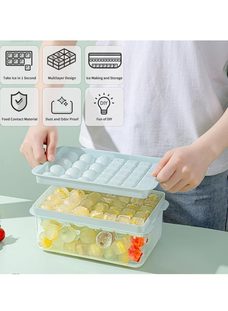 أرابايت صينية مكعبات الثلج مع غطاء وصندوق للفريزر، قوالب مكعبات ثلج دائرية ومربعة للفريزر، صينية ثلج مع حاوية صينية مكعبات الثلج لصنع 66 قطعة من الجليد الكروي، كوكتيل، شاي ويسكي، ملعقة ارتداء القهوة - Image 3