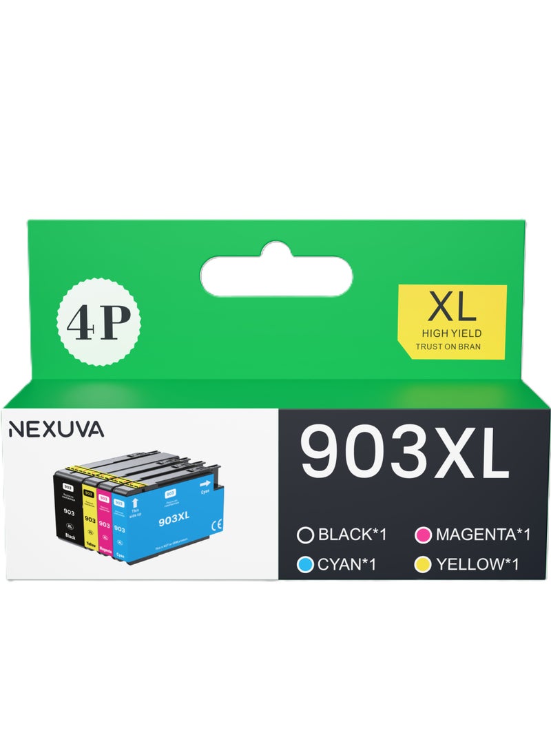 NEXUVA 903/903XL Compatible Ink Cartridge Replacement For HP OfficeJet 6900 6950 OfficeJet Pro 6950 6960 6968 6970 6975 6978 6868 6860 (Black, Cyan, Magenta, Yellow)  - Image 1