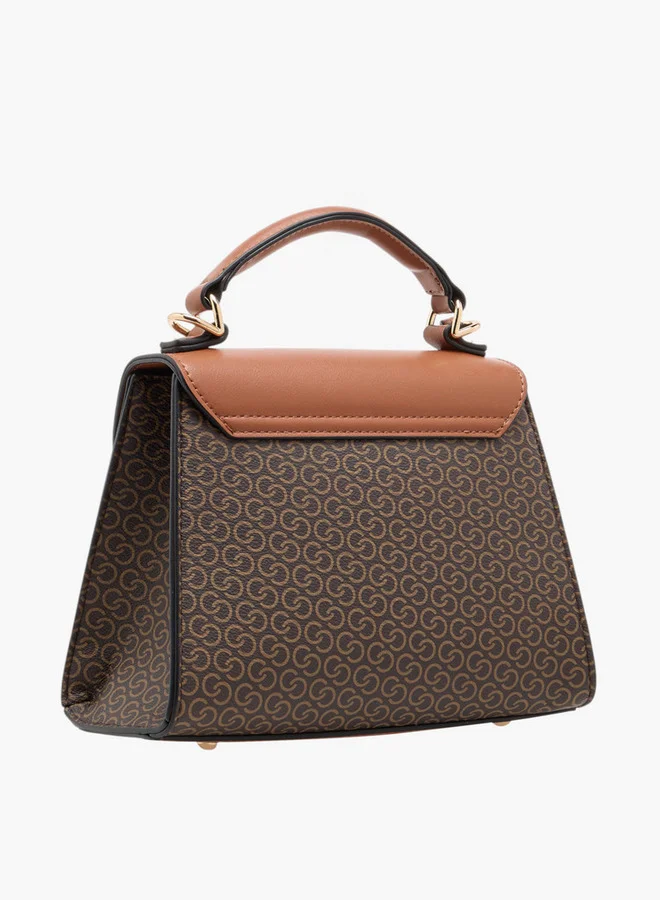 Celeste Women's Monogram Print Satchel Bag with Detachable Strap and Flap Closure